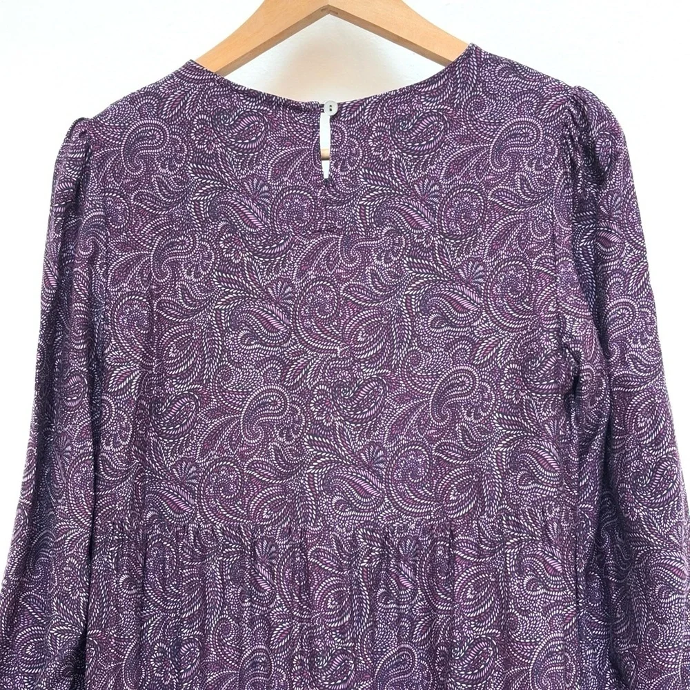 J. Jill Paisley Print Tiered Midi Dress Long Sleeve Cottagecore Boho Plum XS